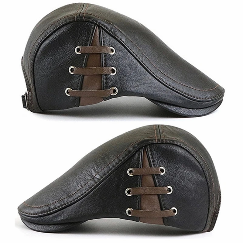 Bonnard Leather Duckbill Flat Cap