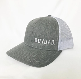 Boydad? Heather Grey/White with White Offset logo Embroidered Trucker Hat