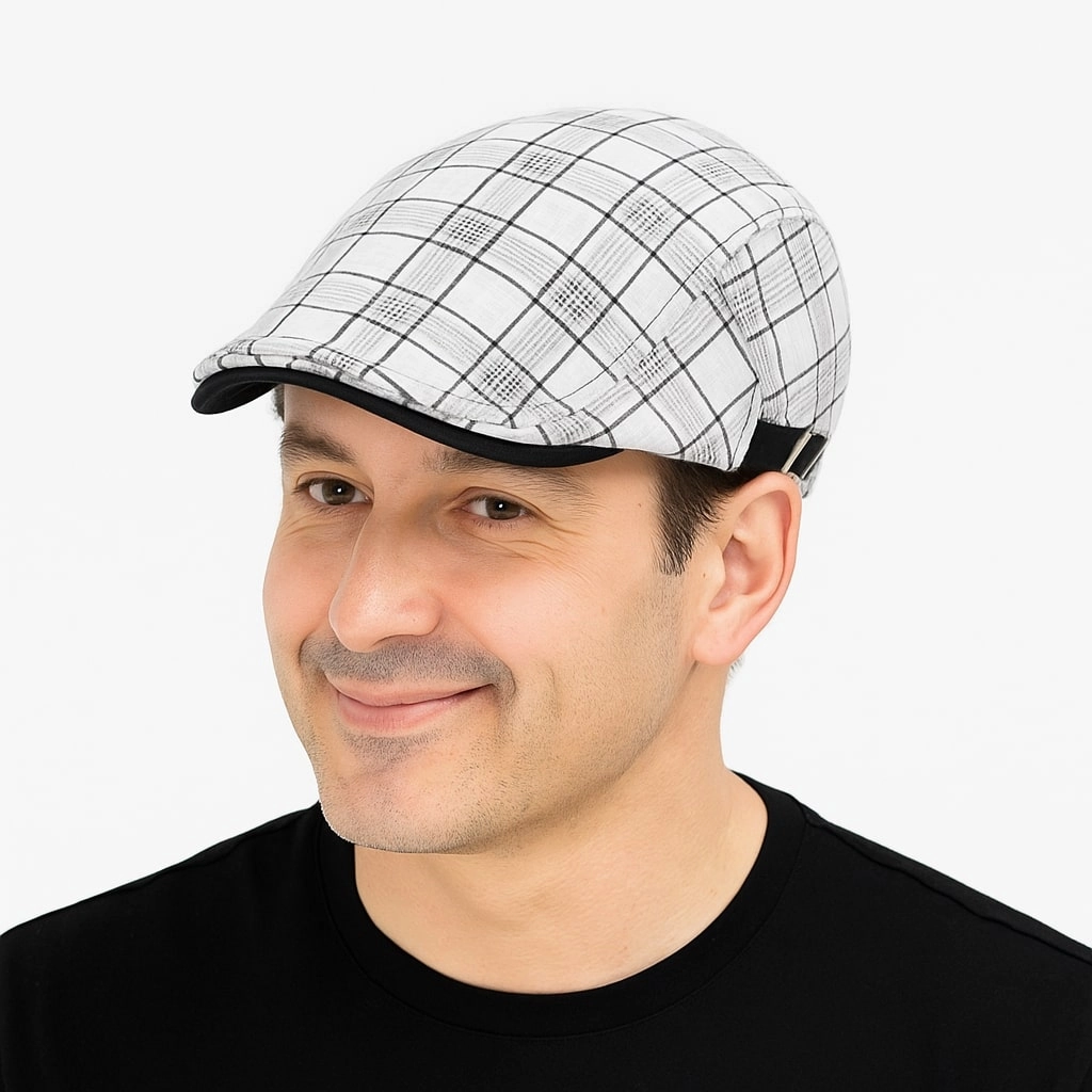 Bret Homme Rglable en Coton avec Motif Carreaux - Pixel