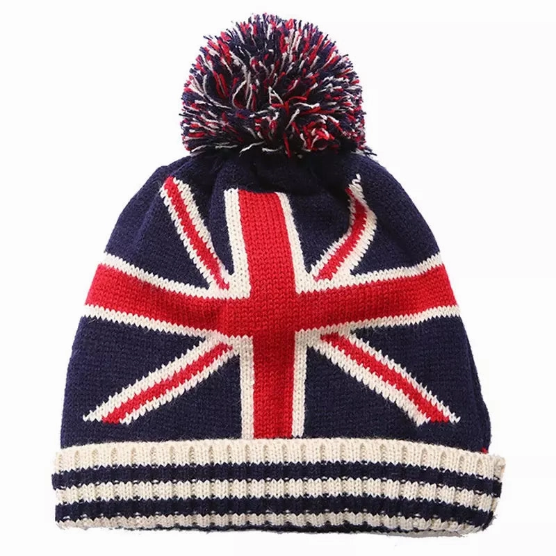 British Flag Pom Pom Beanie
