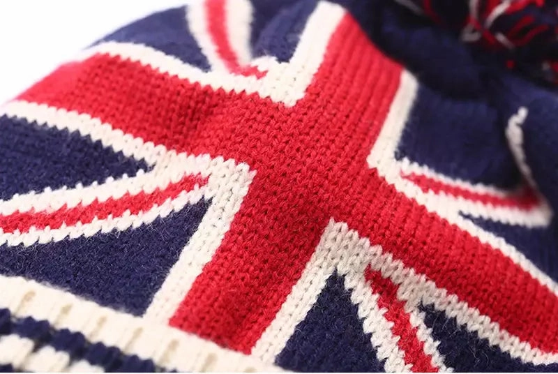 British Flag Pom Pom Beanie