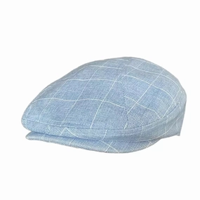 British Plaid Blue Cotton Flat Cap