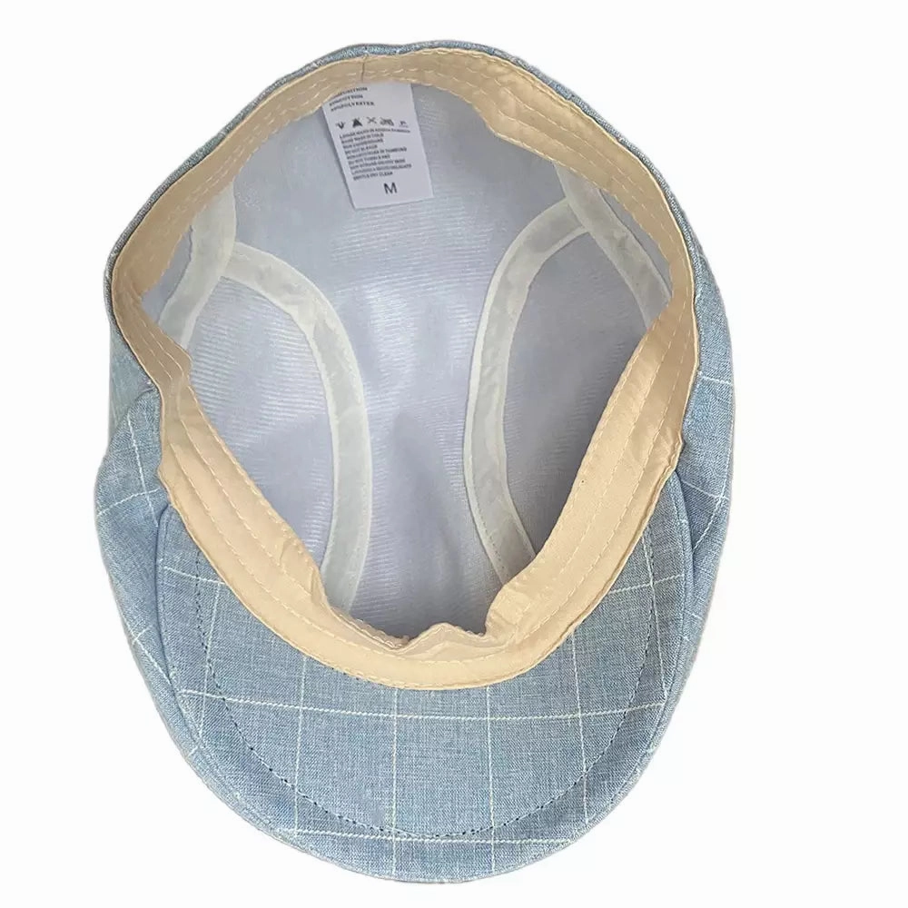 British Plaid Blue Cotton Flat Cap