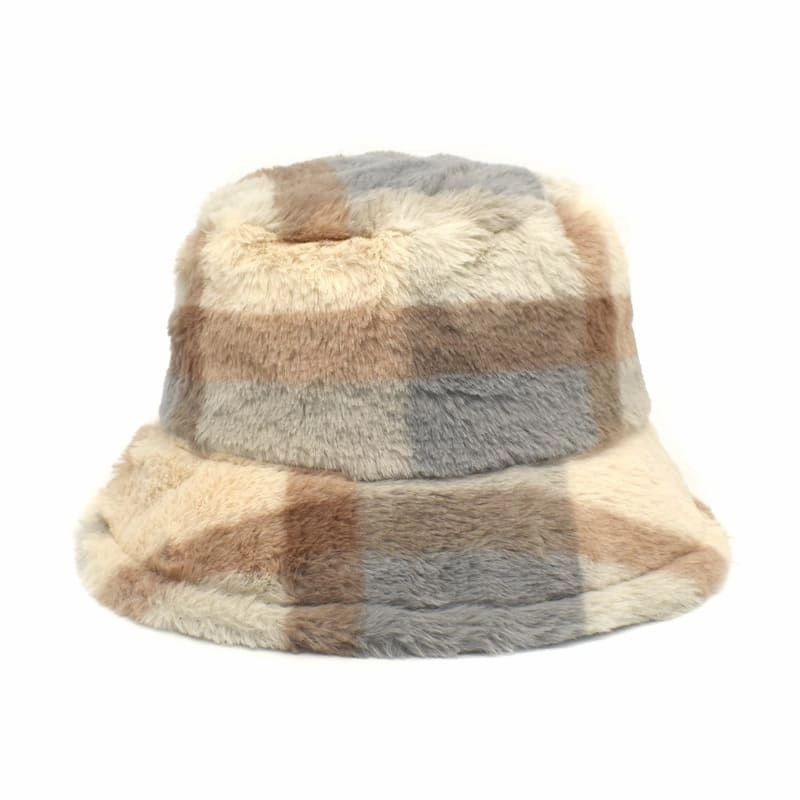 Brown Tartan Fur Bucket hat