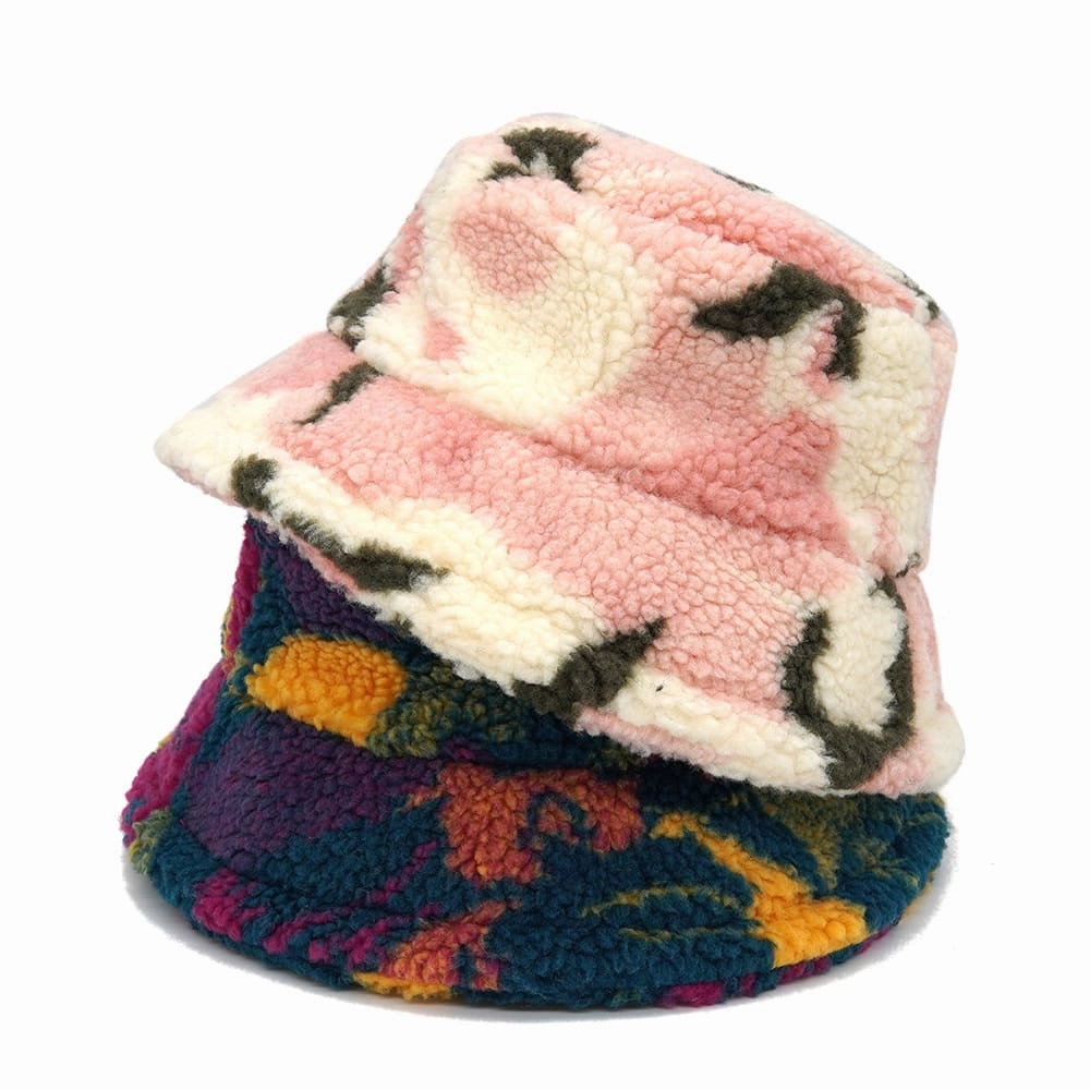 Camouflage Print Fur Bucket Hat