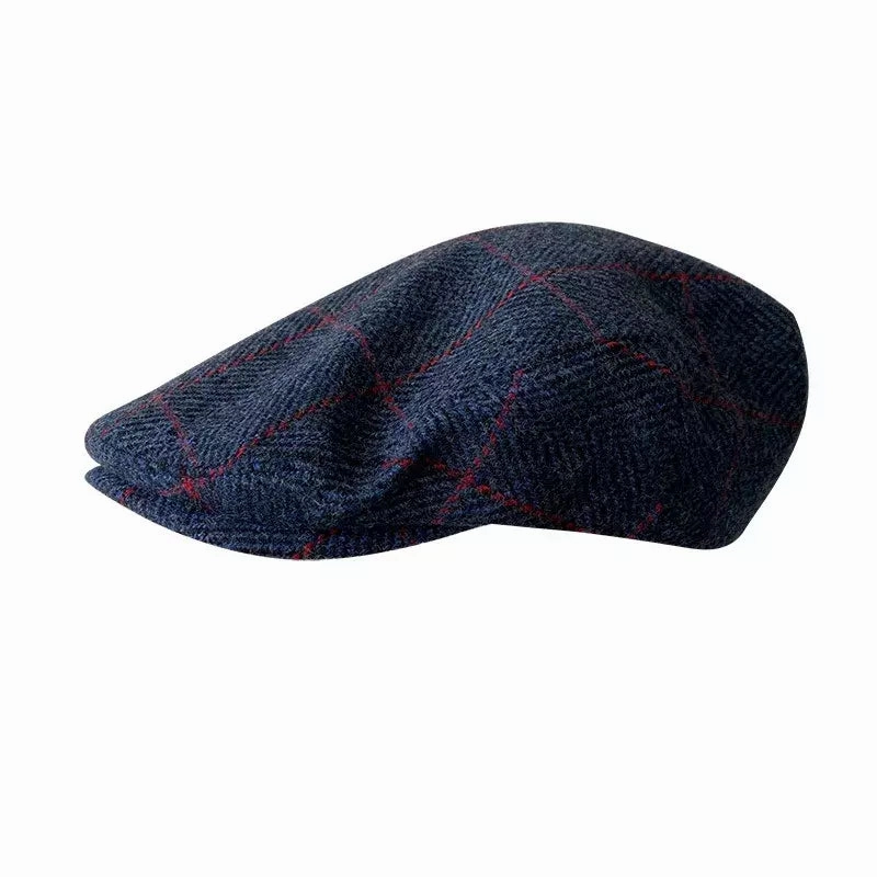 Carlow Retro Plaid Blue Wool Flat Cap