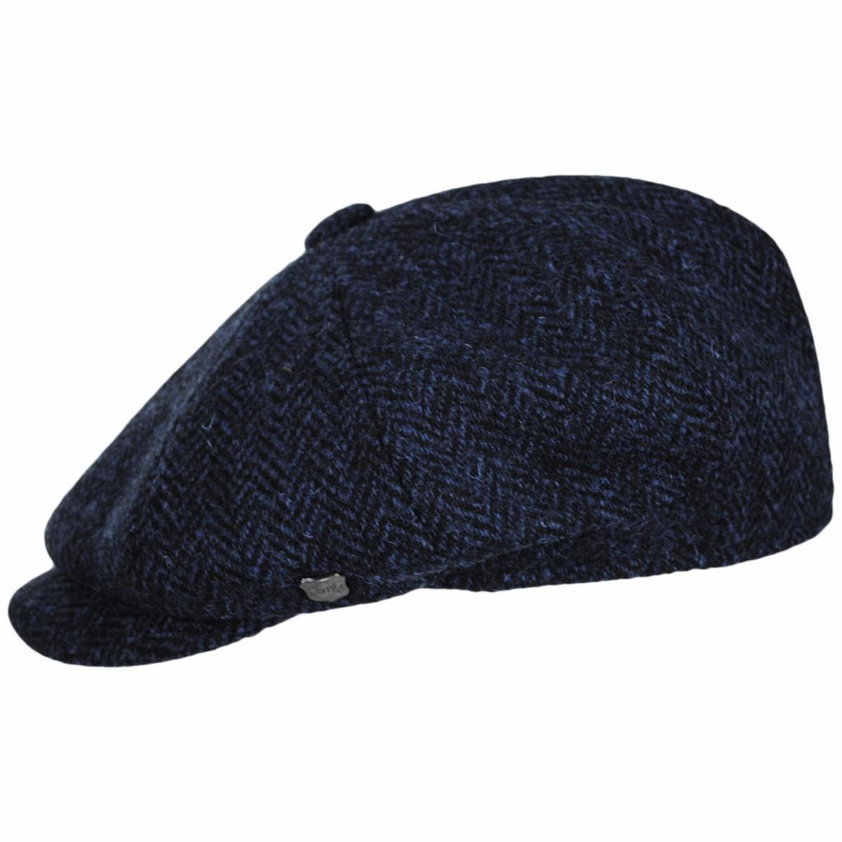 Carloway Harris Tweed Wool Herringbone Newsboy Cap - Blue