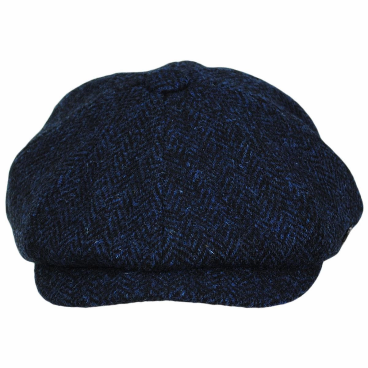 Carloway Harris Tweed Wool Herringbone Newsboy Cap - Blue