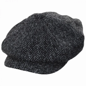 Carloway Harris Tweed Wool Herringbone Newsboy Cap - Grey