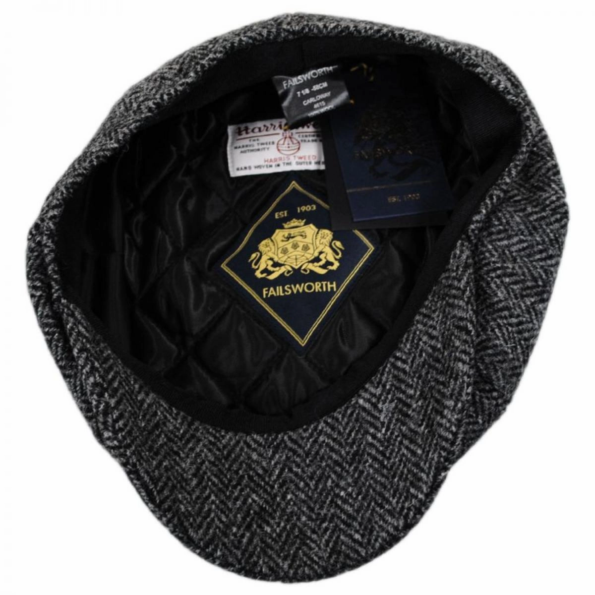 Carloway Harris Tweed Wool Herringbone Newsboy Cap - Grey
