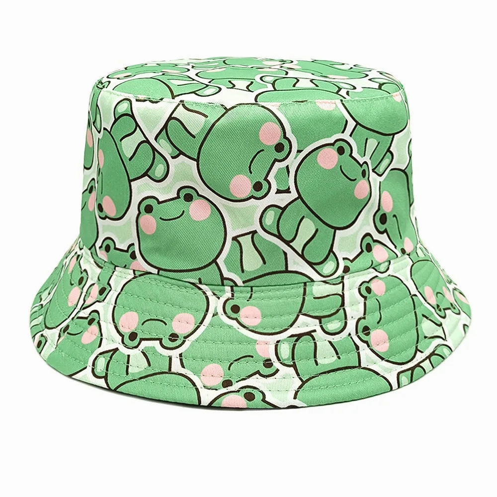Cartoon Frogs Print Reversible Bucket Hat