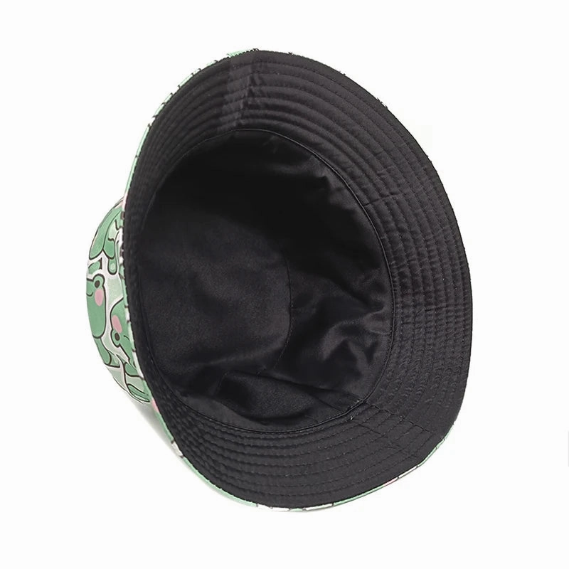 Cartoon Frogs Print Reversible Bucket Hat