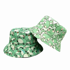 Cartoon Frogs Print Reversible Bucket Hat