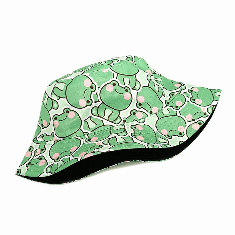Cartoon Frogs Print Reversible Bucket Hat