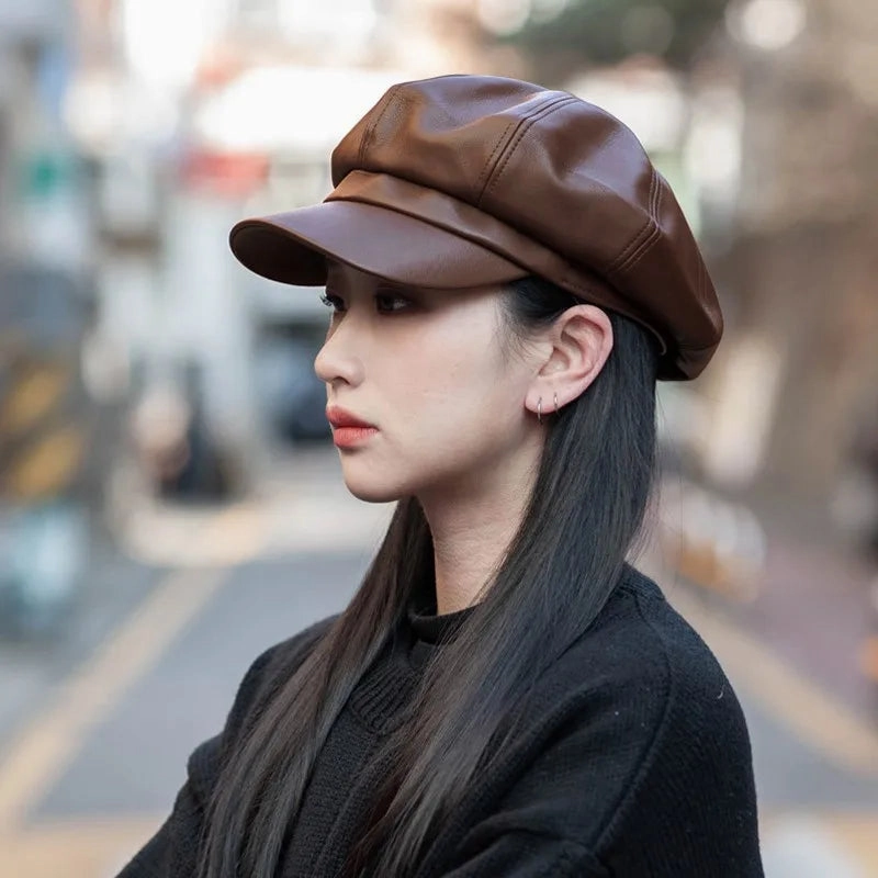Casquette Gavroche Femme en Cuir - Chic