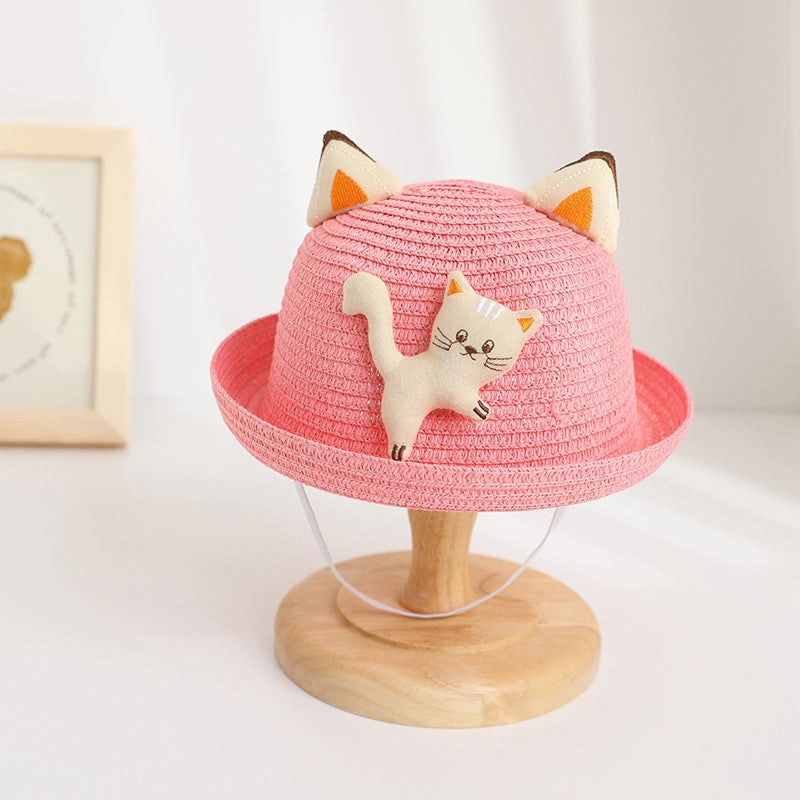 Cat Straw Hat Animal Bag Set Sun Protection Cute Travel Kids Fisherman