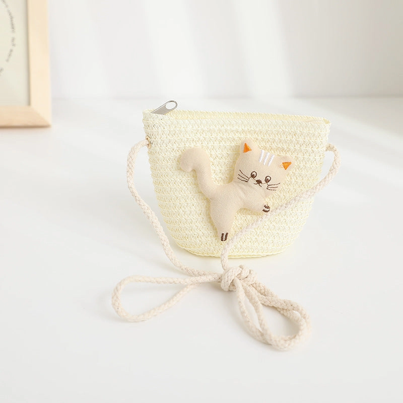 Cat Straw Hat Animal Bag Set Sun Protection Cute Travel Kids Fisherman
