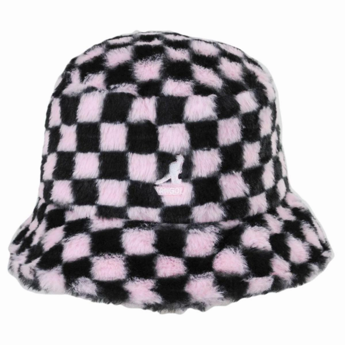 Checkerboard Faux Fur Bucket Hat