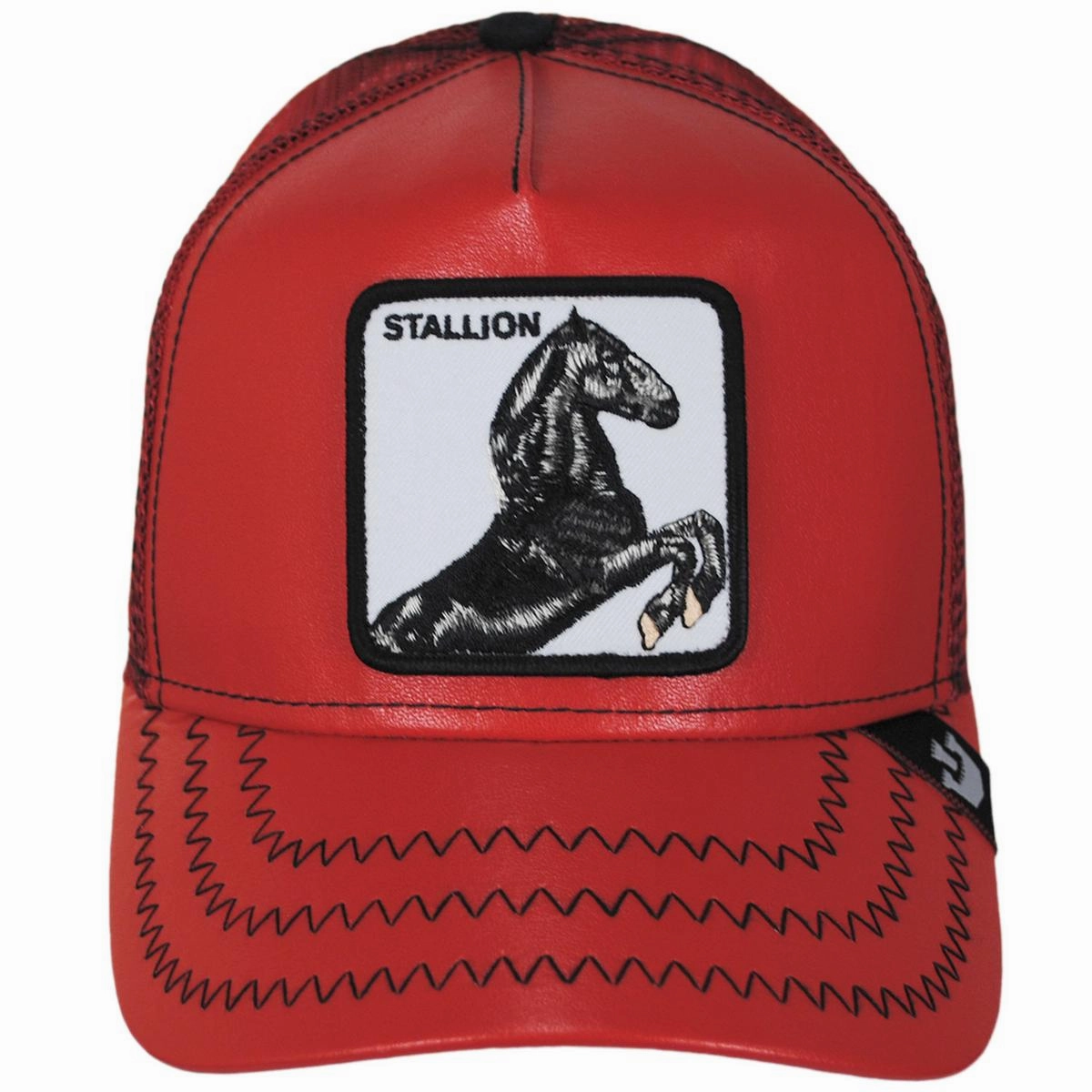 Cherry Mustang Stallion Vegan Leather Mesh Trucker Snapback Baseball Cap