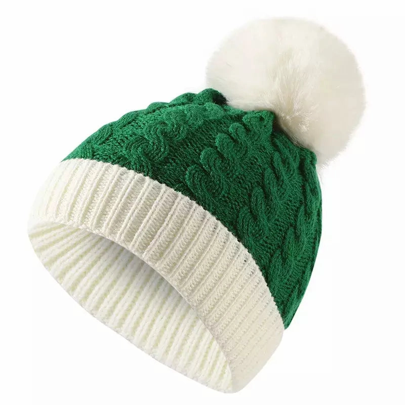 Christmas Knitted Bicolor Pom Pom Beanie
