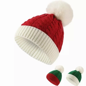 Christmas Knitted Bicolor Pom Pom Beanie