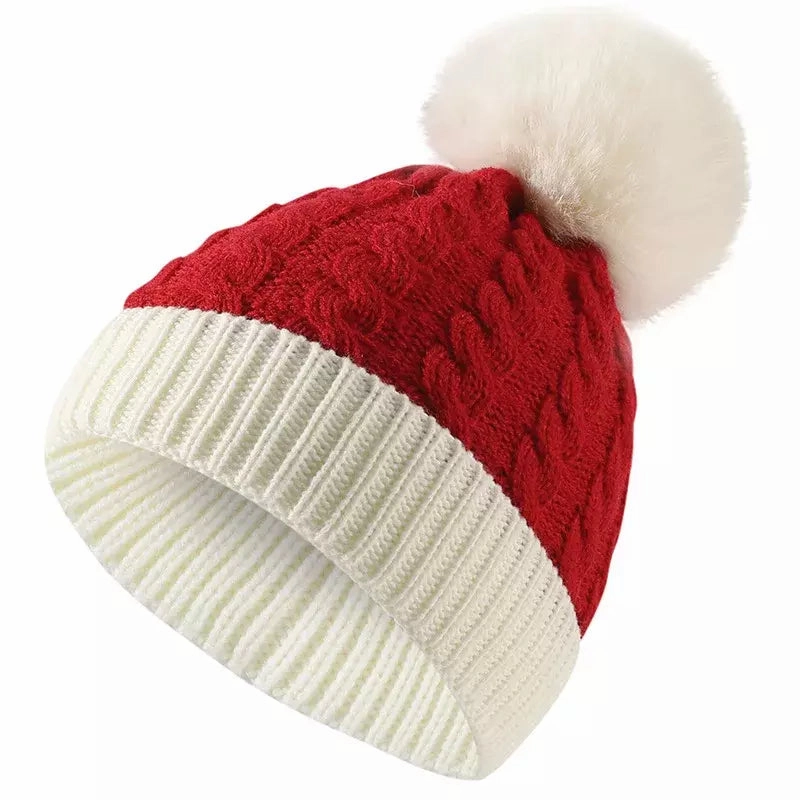 Christmas Knitted Bicolor Pom Pom Beanie