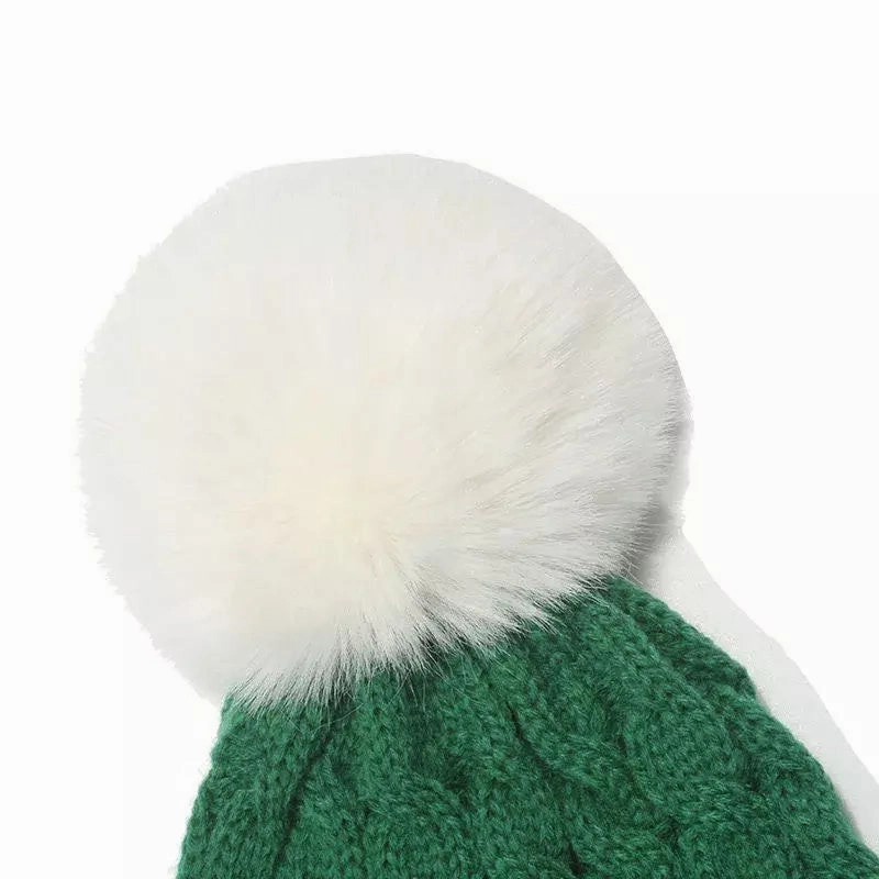 Christmas Knitted Bicolor Pom Pom Beanie