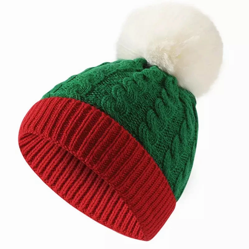 Christmas Knitted Bicolor Pom Pom Beanie
