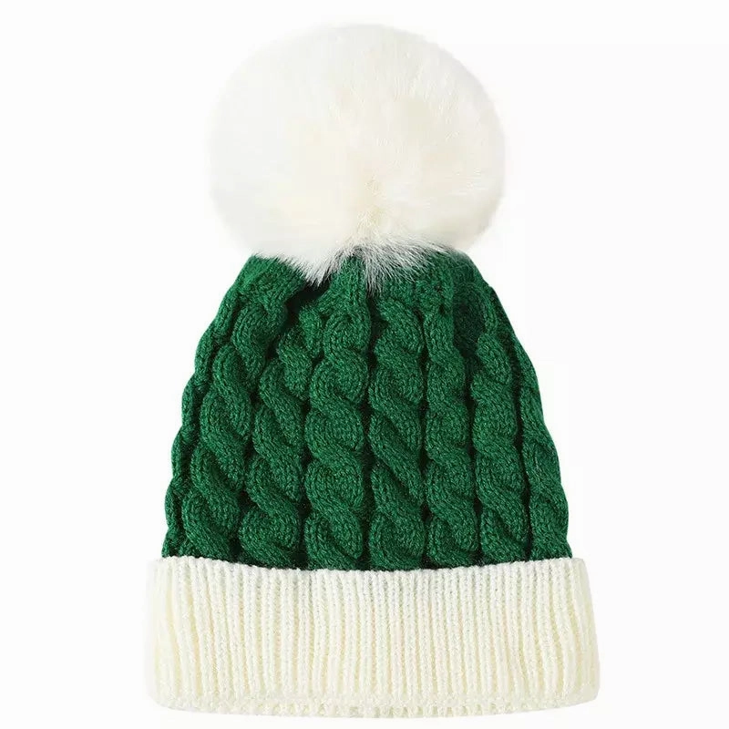 Christmas Knitted Bicolor Pom Pom Beanie