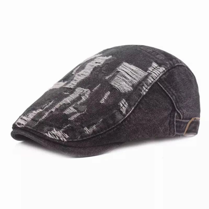Classic Ripped Denim Flat Cap