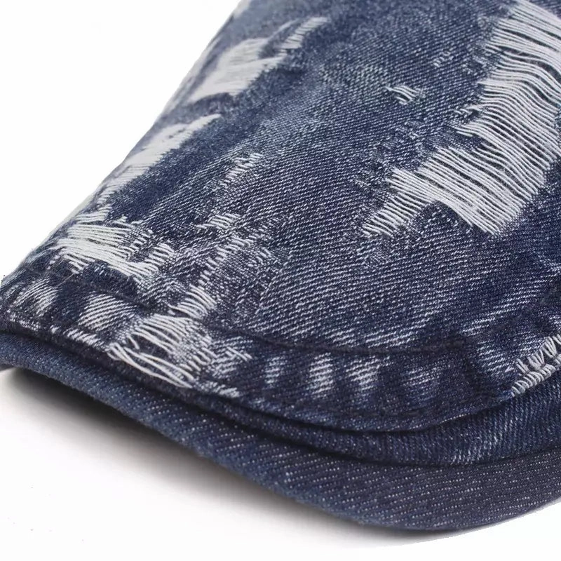 Classic Ripped Denim Flat Cap