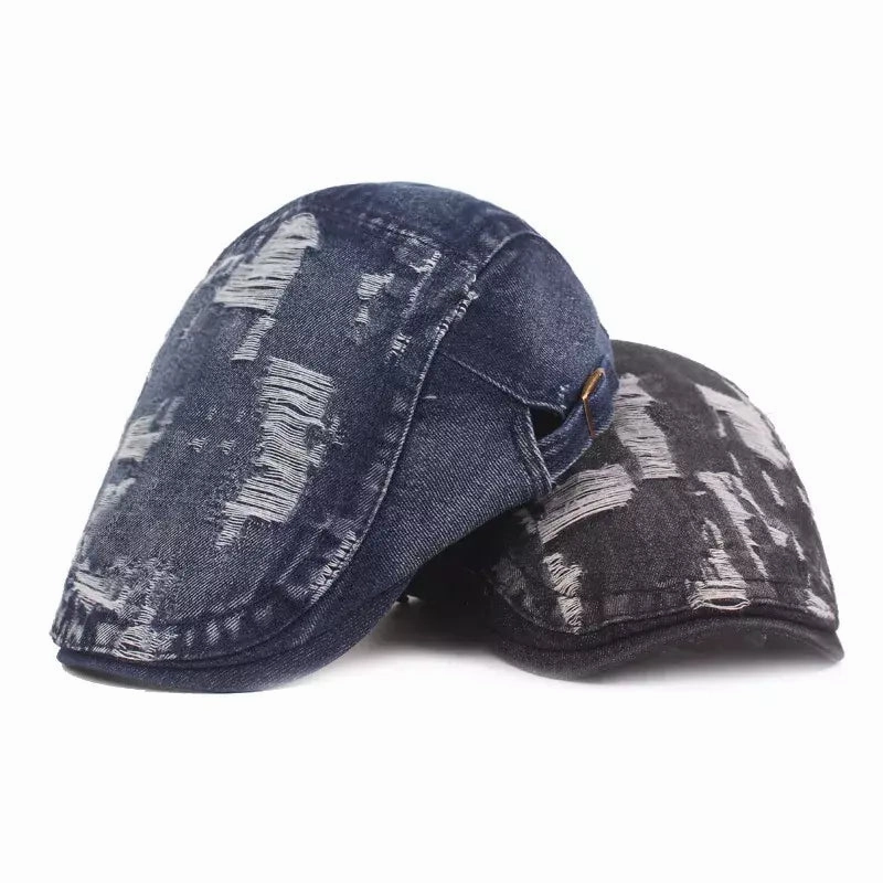 Classic Ripped Denim Flat Cap