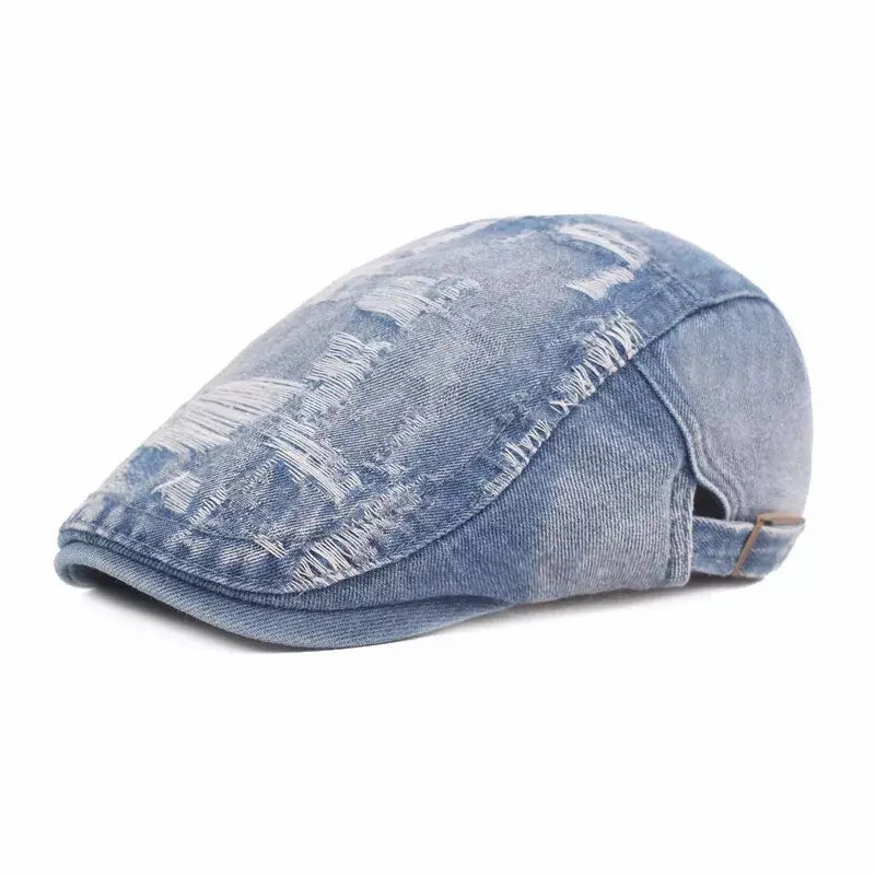 Classic Ripped Denim Flat Cap