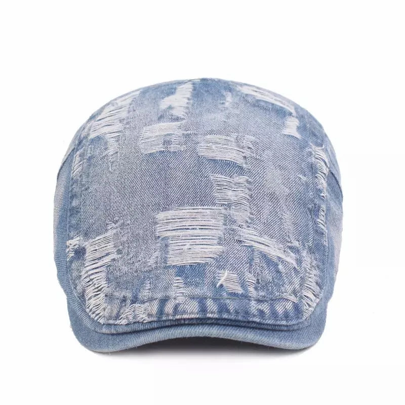 Classic Ripped Denim Flat Cap