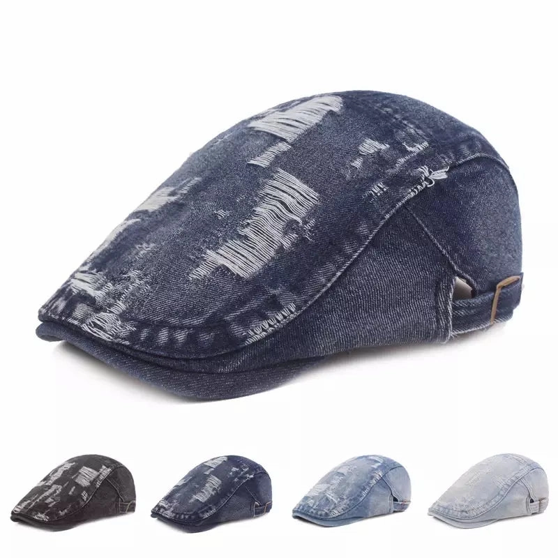 Classic Ripped Denim Flat Cap