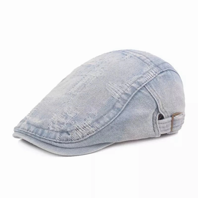 Classic Ripped Denim Flat Cap