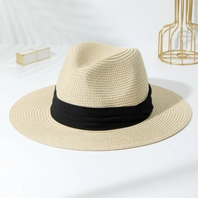 Classic Three-Fold Panama Straw Handmade Sun Hat Decorative Foldable