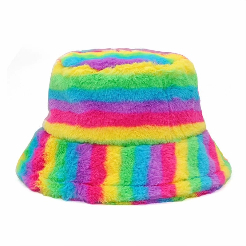 Colourful Striped Fur Bucket hat
