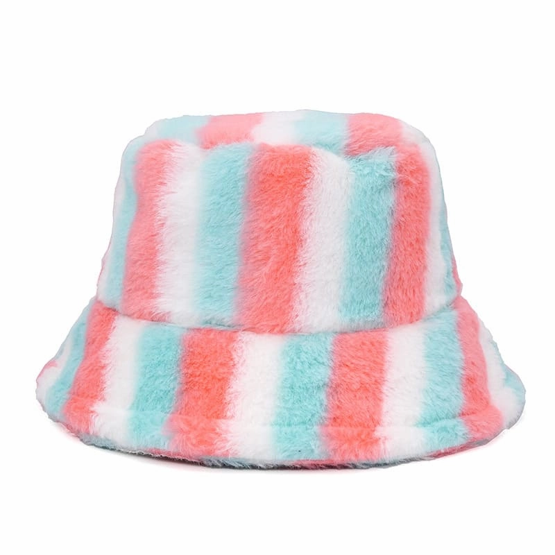 Colourful Striped Fur Bucket hat