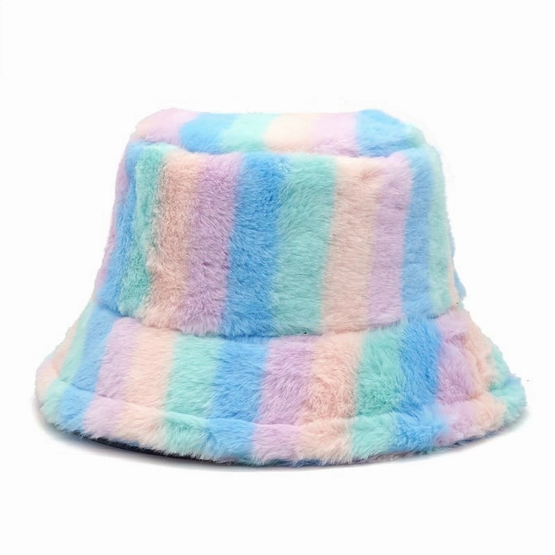 Colourful Striped Fur Bucket hat