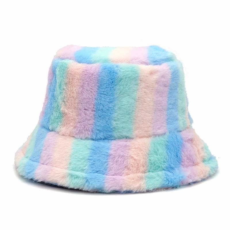 Colourful Striped Fur Bucket hat