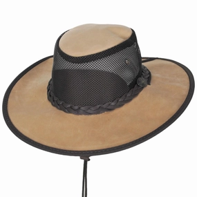 Cooler Bronco Cattle Leather Mesh Foldaway Drover Hat