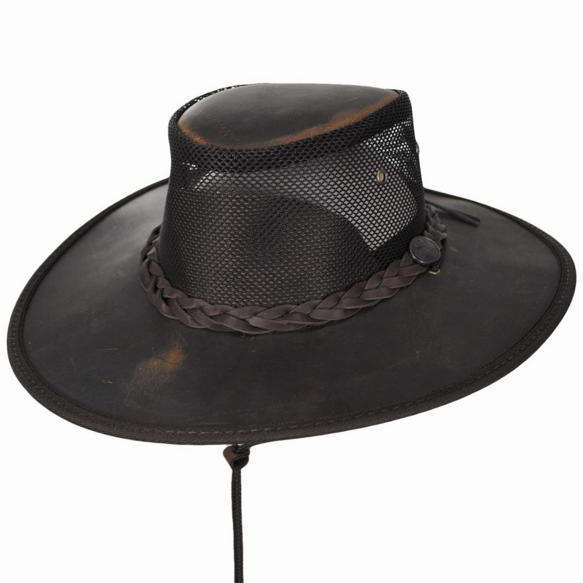 Cooler Bronco Cattle Leather Mesh Foldaway Drover Hat