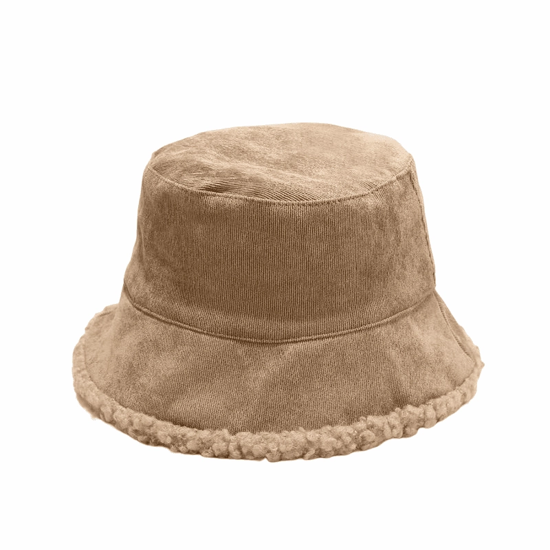Corduroy Lamb Fur Bucket Hat