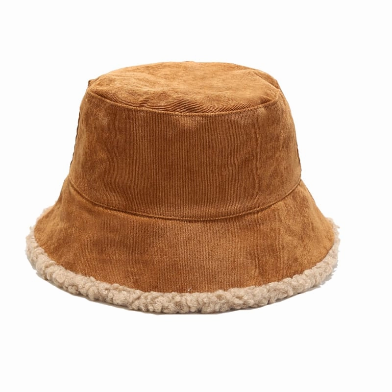 Corduroy Lamb Fur Bucket Hat