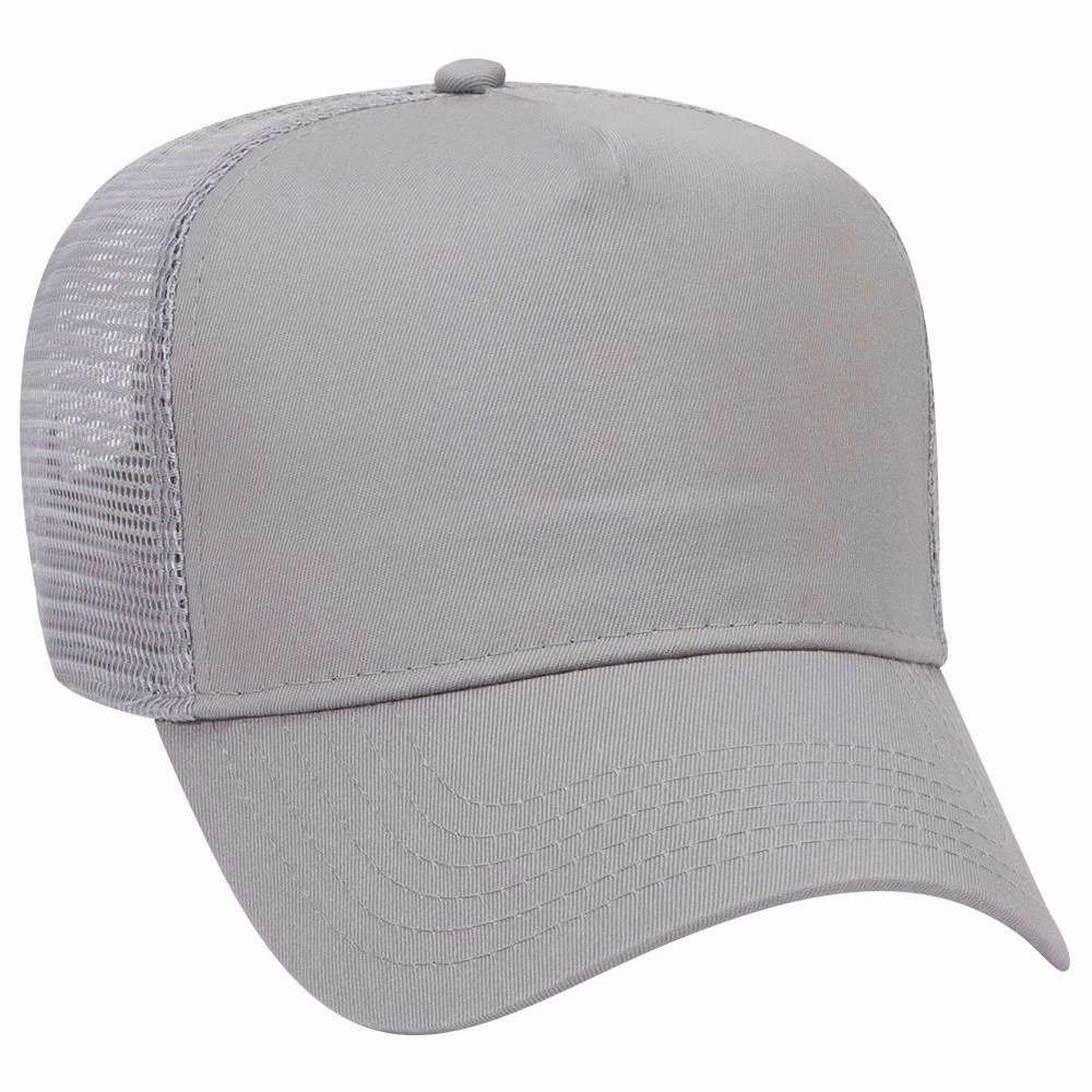 Cotton Blend Twill Five Panel Mid Profile Style Mesh Back Trucker Hat