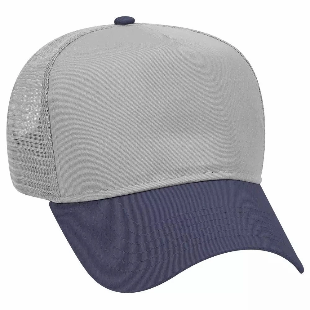 Cotton Blend Twill Five Panel Mid Profile Style Mesh Back Trucker Hat