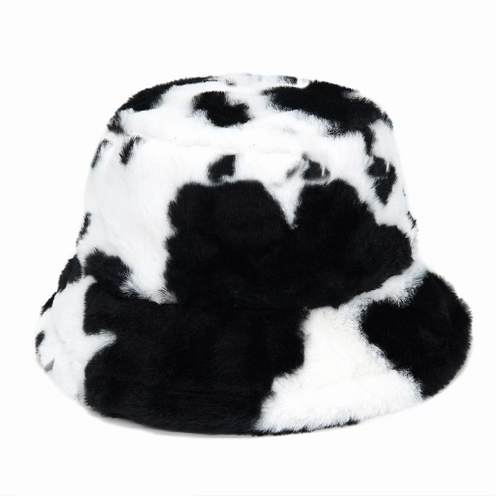Cow Print Fur Bucket Hat