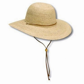 Crocheted Raffia Straw Floppy Chincord Hat