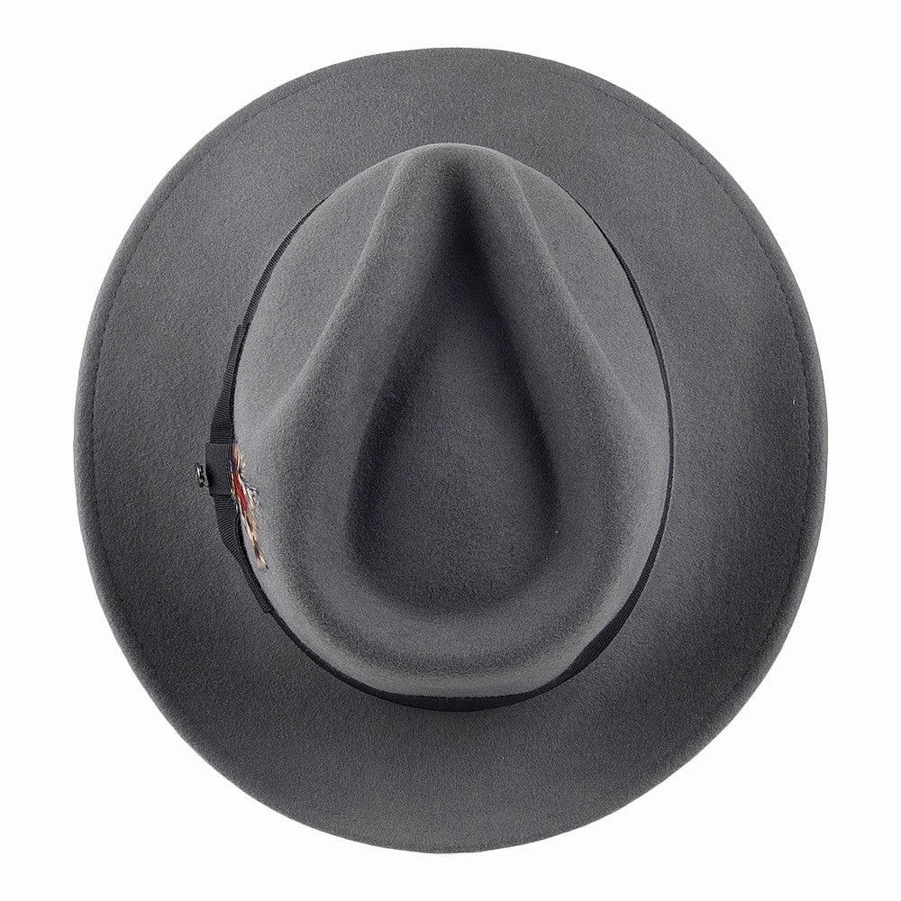 Crushable C-Crown Wool Felt Fedora Hat - Grey